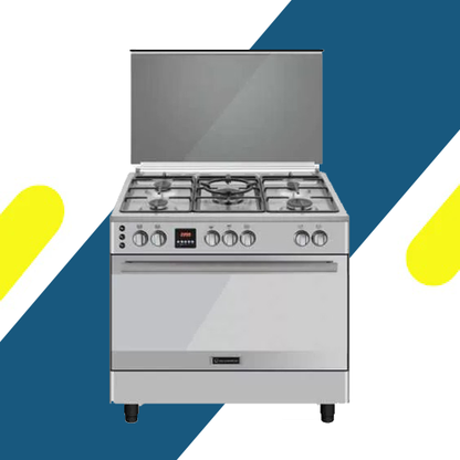 بوتاجاز غاز إيكوماتيك 5 شعلات 90 سم – فرن غاز 120 لتر – ستانلس ستيل ديجيتال – موديل – FS9304MDC