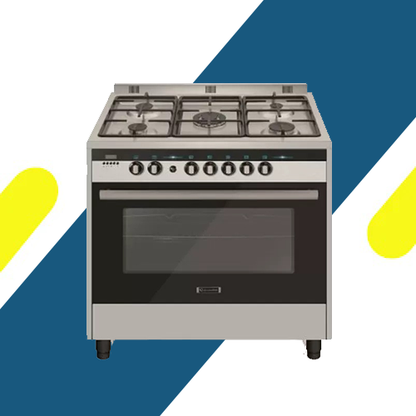 بوتاجاز غاز إيكوماتيك 5 شعلات 90 سم – فرن غاز 120 لتر – ستانلس ستيل ديجيتال – موديل – FS9504PRO-LED