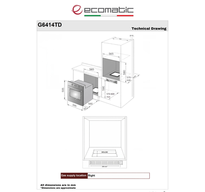 Ecomatic Built-In Gas Oven 60 cm - Stainless Steel - Gas Grill - Digital - Heat Distribution Fan - G6414TD