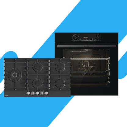 طقم بلت إن جورينيا - بوتاجاز بلت إن غاز 5 عيون 90 سم أسود من جورينيا موديل GW951MB وفرن بلت إن 60 سم كهرباء من جورينيا – موديل BOS6737E13BG