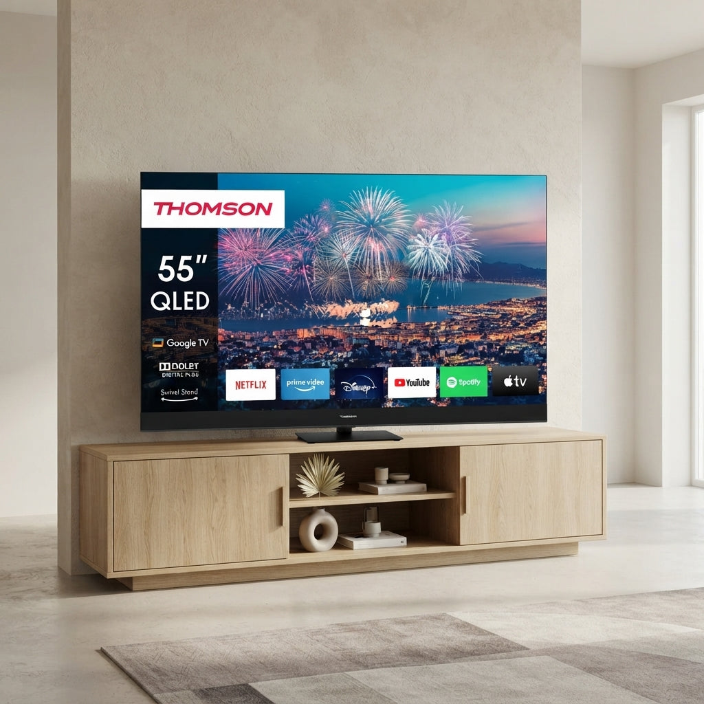 شاشة طومسون (Thomson) 55 بوصة سمارت 4K ورسيفر داخلي ونظام Google TV – موديل 3820907