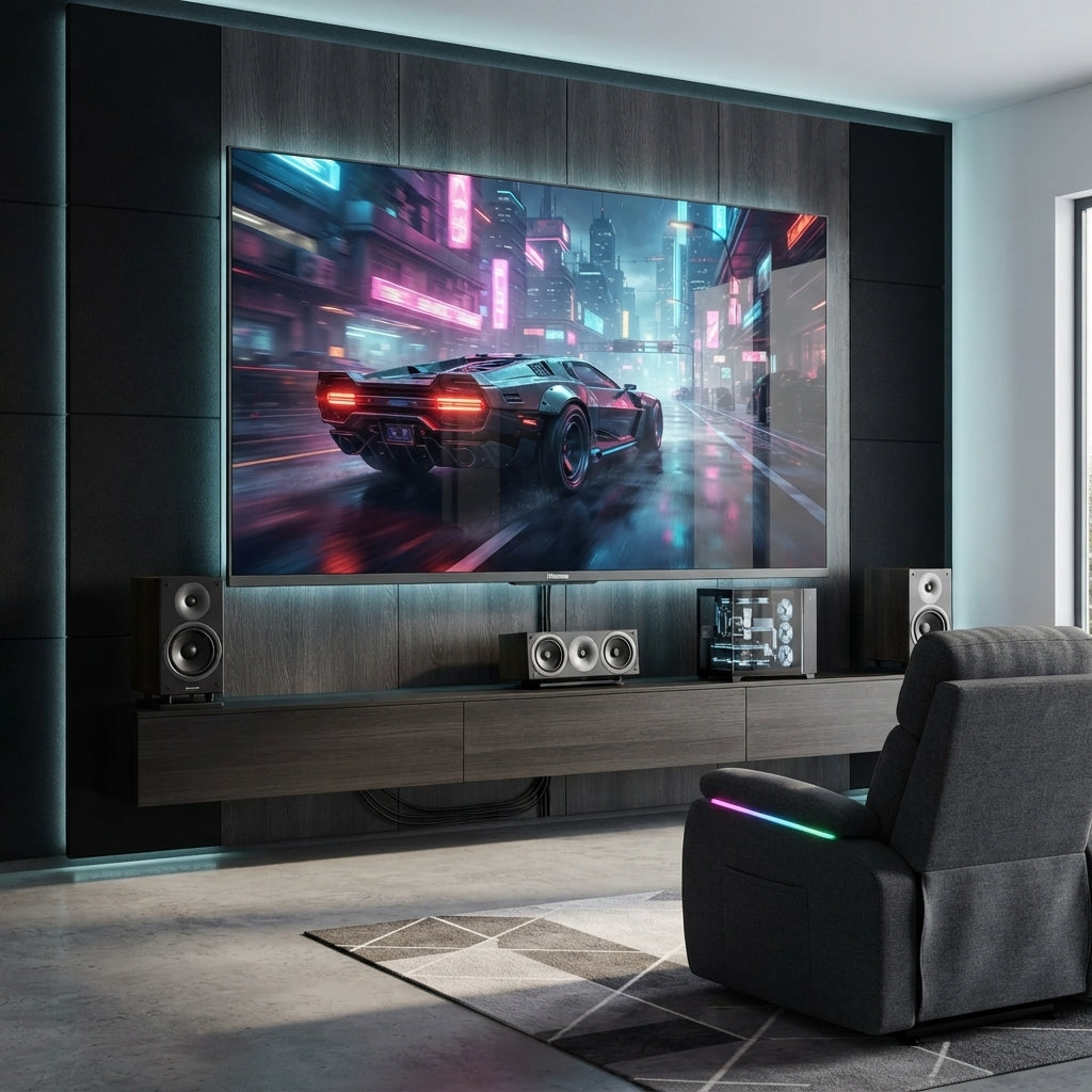 شاشة هايسنس (Hisense) 100 بوصة QLED 4K Smart TV مع تقنية Local Dimming، معدل تحديث 144Hz Game Mode PRO، دعم Dolby Vision IQ وDolby Atmos، ونظام VIDAA U7.6 – موديل 100Q7N
