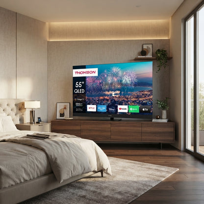 شاشة طومسون (Thomson) 55 بوصة سمارت 4K ورسيفر داخلي ونظام Google TV – موديل 3820907