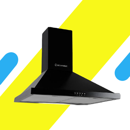 شفاط مطبخ إيكوماتيك هرمي 60 سم أسود قوة شفط 1000 م³/ساعة – ستانلس ستيل تركي - موديل - H610BKB