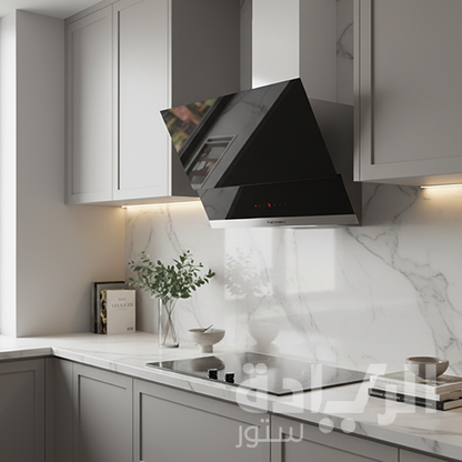 شفاط مطبخ إيكوماتيك 60 سم بزاوية مائلة – كريستال أسود – قوة شفط 1000 م³/ساعة – H6110MRTX