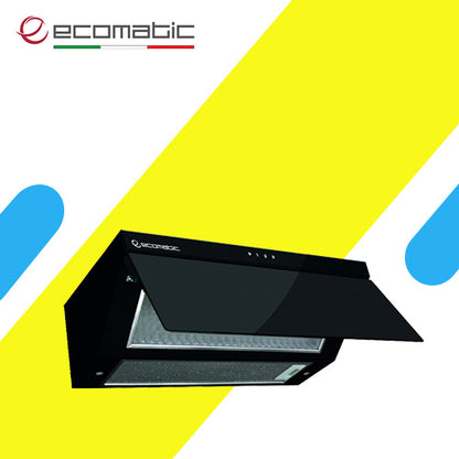 ايكوماتيك شفاط مسطح 60 سم بالريموت ـ كريستال أسود قوة 500 م3/ساعة H6205GLT