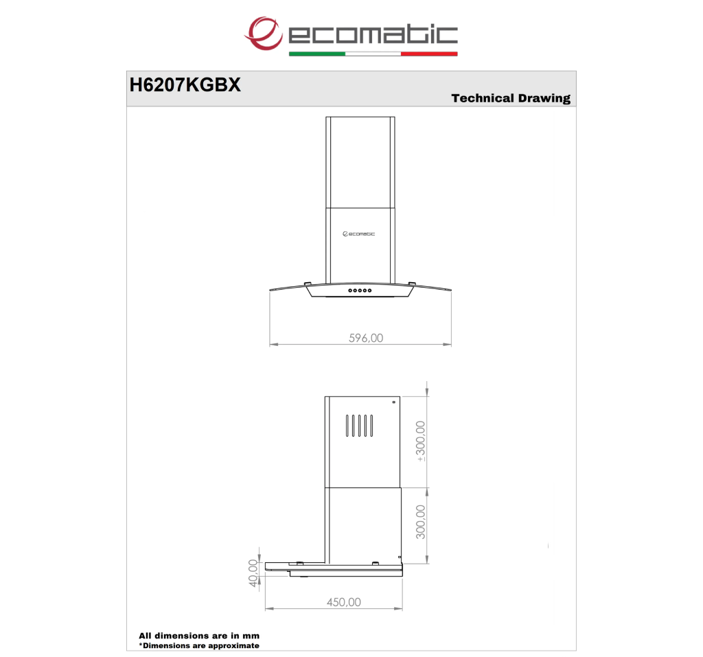 شفاط مطبخ حرف T إيكوماتيك 60 سم كريستال أسود – قوة شفط 750 م³/ساعة  – H6207KGBX