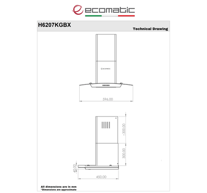 شفاط مطبخ حرف T إيكوماتيك 60 سم كريستال أسود – قوة شفط 750 م³/ساعة  – H6207KGBX