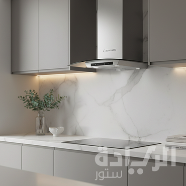 شفاط مطبخ إيكوماتيك مدمج 60 سم بتصميم منحني فضي بقوة شفط 1000 م³/الساعة - H6210KGTX