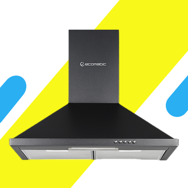 شفاط مطبخ هرمي إيكوماتيك 60 سم أسود – قوة شفط 750 م³/ساعة – فلتر معدني + كربون – H6307BKB