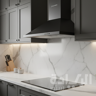 شفاط مطبخ هرمي إيكوماتيك 60 سم أسود – قوة شفط 750 م³/ساعة – فلتر معدني + كربون – H6307BKB