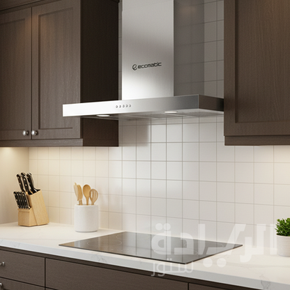 شفاط ديكوري إيكوماتيك 60 سم حرف T ستانلس ستيل – قوة شفط 750 م³/ساعة – فلتر معدني + كربون – H6307TB