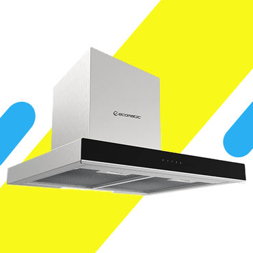 شفاط ديكوري إيكوماتيك – 60 سم حرف T فضي، قوة شفط 1000 م³/ساعة، 3 سرعات + ريموت + CleanAir - H6310TT