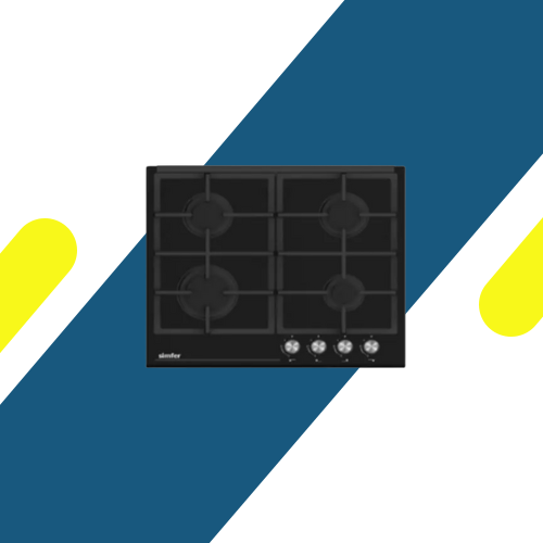 مسطح سيمفر بلت إن غاز 60 سم زجاج أسود، 4 شعلة ساباف، أمان كامل - تركي - H6401HGSSP