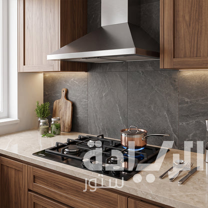 مسطح سيمفر بلت إن غاز 60 سم زجاج أسود، 4 شعلة ساباف، أمان كامل - تركي - H6401HGSSP