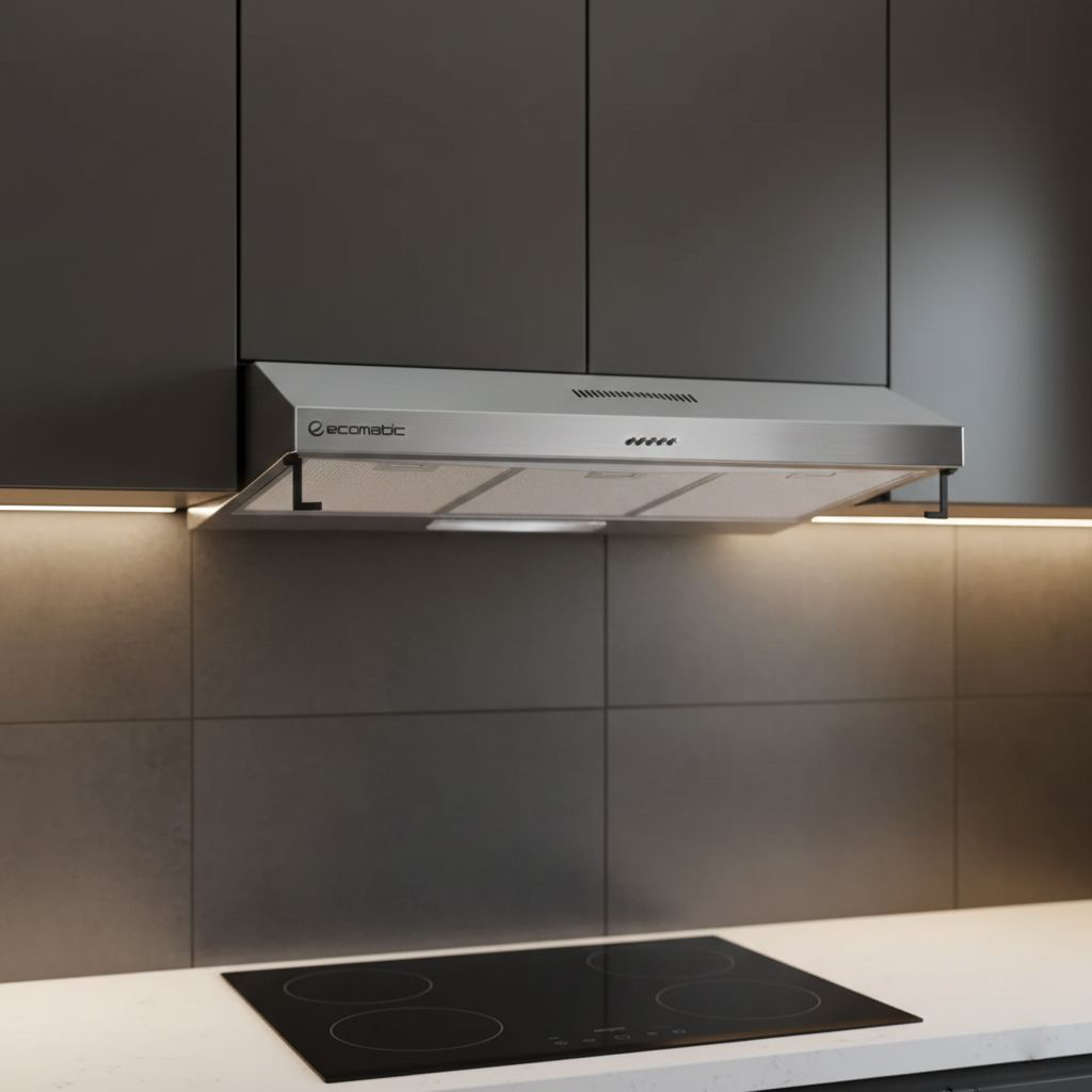 شفاط مطبخ إيكوماتيك 60 سم فلات استانلس ستيل – 2 موتور – 3 سرعات – قوة شفط 650 م³/س – موديل - H66NFF