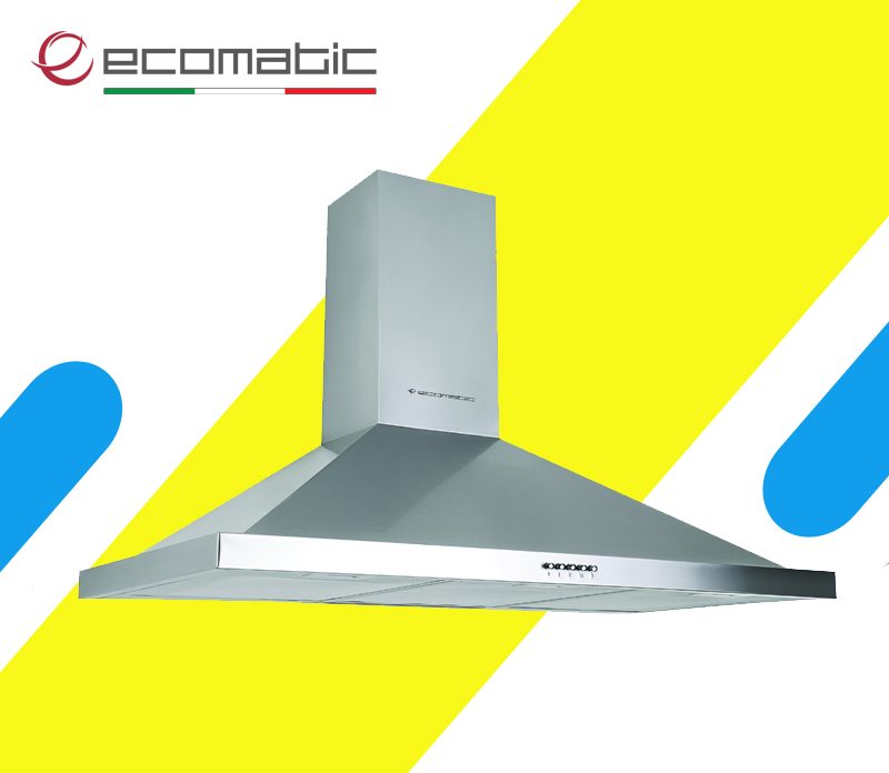 شفاط مطبخ هرمي ايكوماتيك مقاس 90 سم ستانلس ستيل بقوة شفط 1000م³/ساعة موديل - H910B