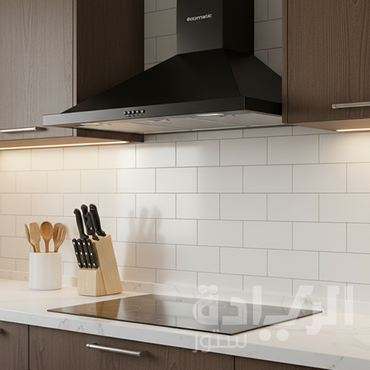 شفاط مطبخ هرمي ايكوماتيك أسود مقاس 90 سم ستانلس ستيل بقوة شفط 1000م³/ساعة موديل - H910BKB