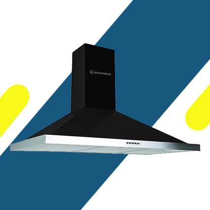 شفاط مطبخ هرمي بلت إن إيكوماتيك 90 سم ستانلس ستيل بفريم أسود – قوة شفط 1000 م³/س – موديل - H910IBKB