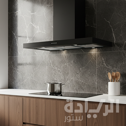 شفاط مطبخ حرف T إيكوماتيك مقاس 90 سم باللون الأسود – 3 سرعات – قوة شفط 1000 م³/س – موديل – H910TBKB