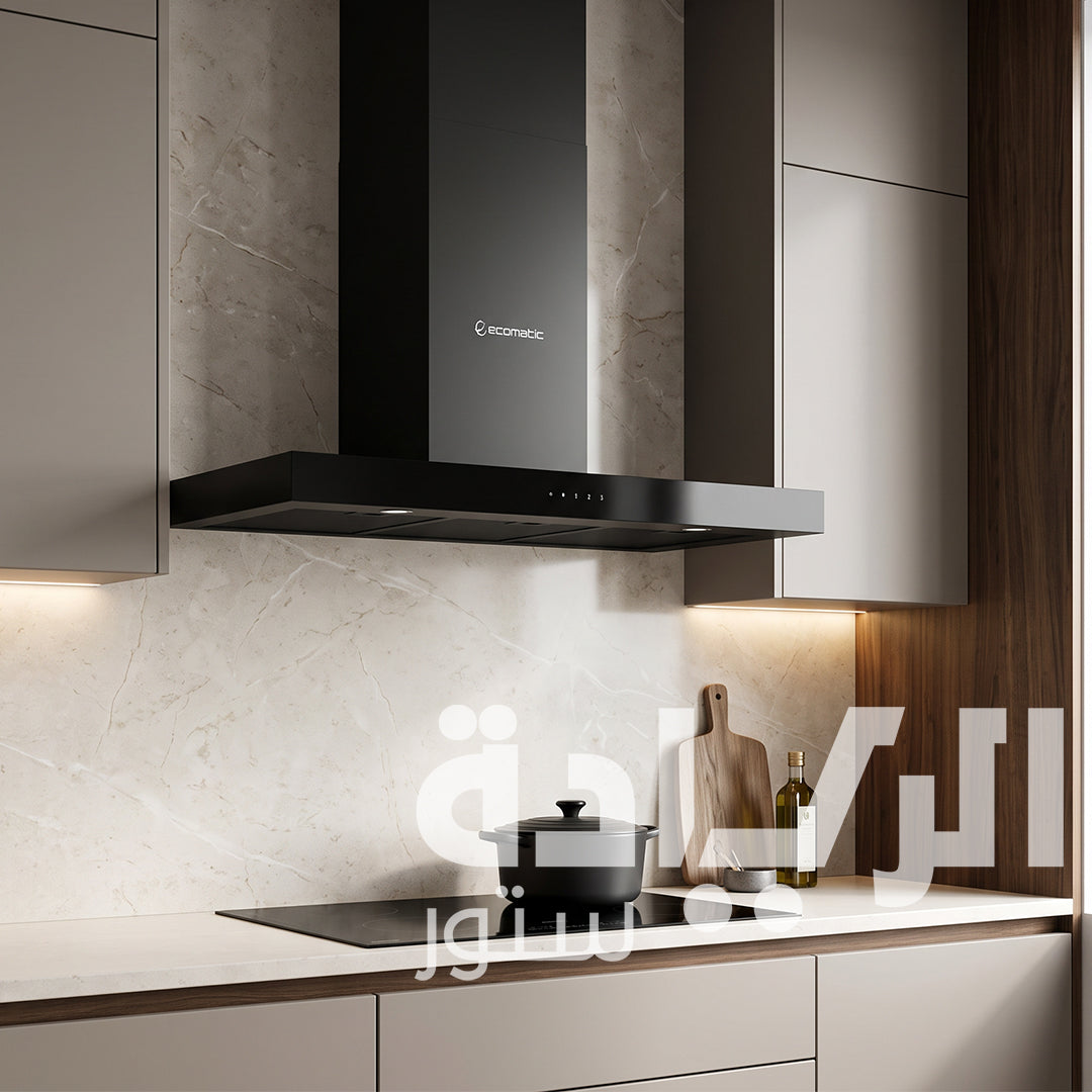 Ecomatic 90cm T-Shaped Cooker Hood – Royal Black – 1000 m³/h Suction Power – Touch Control & Remote Control – Model H910TTBK