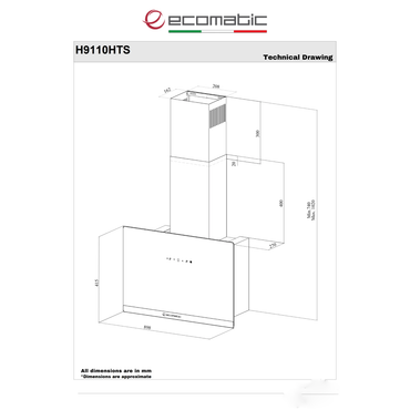 شفاط إيكوماتيك (Ecomatic) 90 سم ديكوري كريستال أسود – H9110HTS – وتحكم بإشارة اليد واللمس والريموت (Gesture Control) وموتور إيطالي