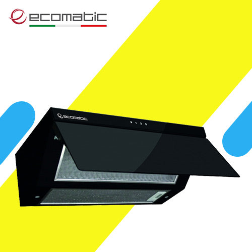 ايكوماتيك شفاط مسطح 90 سم بالريموت ـ كريستال أسود قوة 500 م3/ساعة H9205GLT