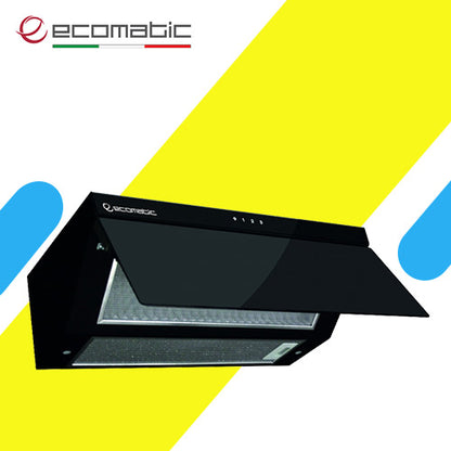 ايكوماتيك شفاط مسطح 90 سم بالريموت ـ كريستال أسود قوة 500 م3/ساعة H9205GLT