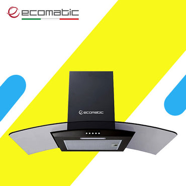 شفاط حرف T مقاس 90 سم ـ ماركة ايكوماتيك كريستال أسود قوة 750 م3/ساعة H9207KGBBK