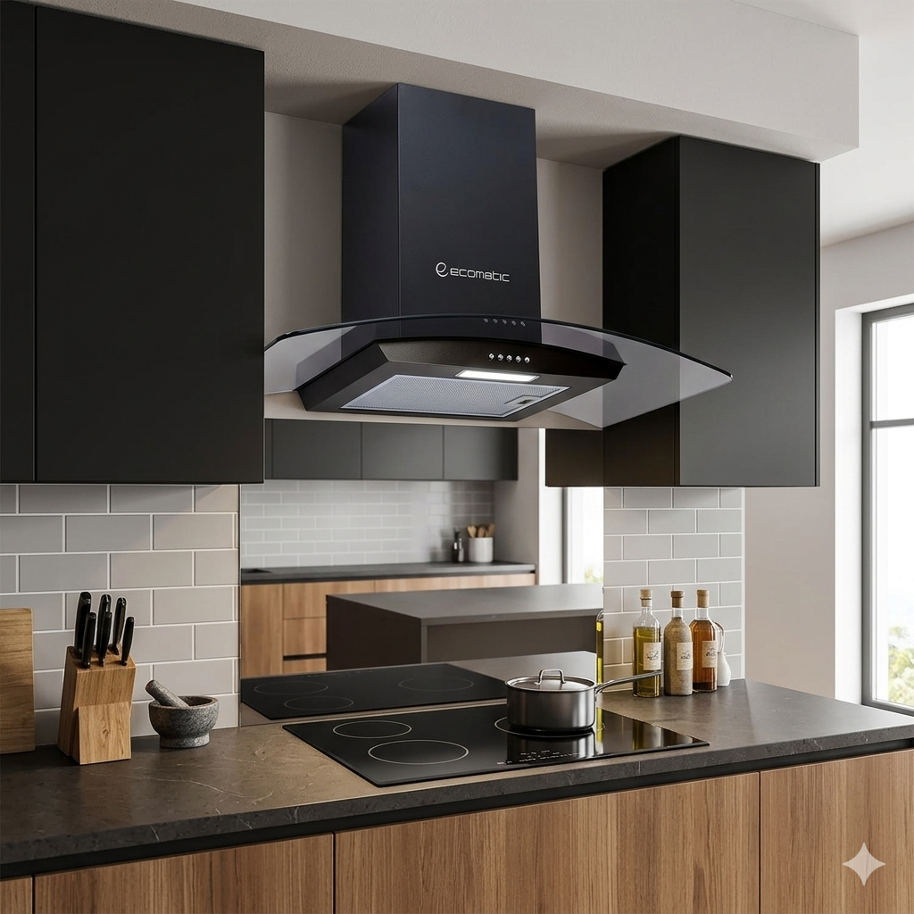 Ekomatik 90 cm T-shaped Kitchen Hood - Black Crystal Stainless Steel - 750 m³/h Suction Power - H9207KGBBK