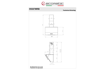 شفاط مطبخ ديكوري كريستال ستود من إيكوماتيك – 90 سم – 3 سرعات – إضاءة موديل -  LED – قوة شفط 750 م³/س H9307MRB