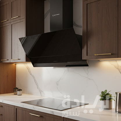 شفاط مطبخ ديكوري إيكوماتيك 90 سم كريستال أسود – قوة شفط 850 م³/ساعة – ريموت كنترول – H9308MRT