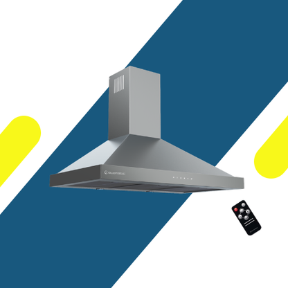 شفاط إيكوماتيك (Ecomatic) 90 سم هرمي إستانلس – H9310OPXGRT – لوحة كريستال رمادي تاتش بريموت كنترول وقوة شفط 1000 م³/ساعة