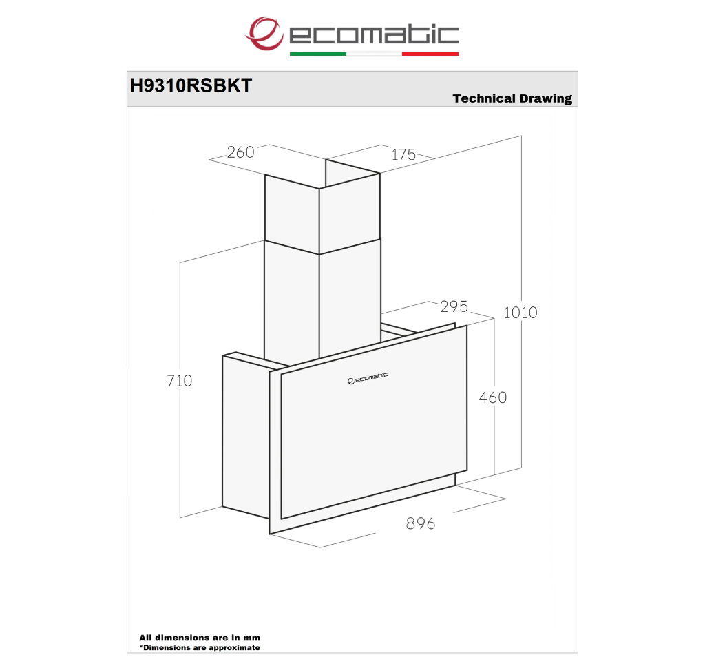 شفاط إيكوماتيك (Ecomatic) 90 سم ديكوري كريستال أسود – H9310RSBKT – قوة شفط 1000 م³/ساعة بالريموت