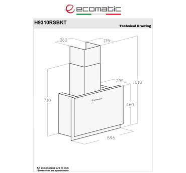 شفاط إيكوماتيك (Ecomatic) 90 سم ديكوري كريستال أسود – H9310RSBKT – قوة شفط 1000 م³/ساعة بالريموت