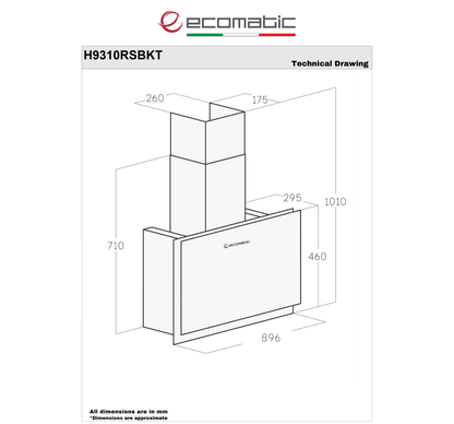 شفاط إيكوماتيك (Ecomatic) 90 سم ديكوري كريستال أسود – H9310RSBKT – قوة شفط 1000 م³/ساعة بالريموت