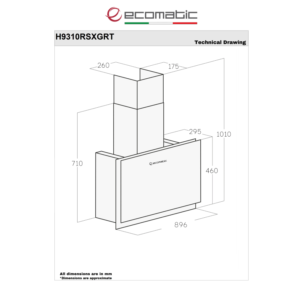 شفاط إيكوماتيك (Ecomatic) 90 سم ديكوري كريستال رمادي – H9310RSXGRT – قوة شفط 1000 م³/ساعة تحكم باللمس والريموت