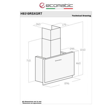شفاط إيكوماتيك (Ecomatic) 90 سم ديكوري كريستال رمادي – H9310RSXGRT – قوة شفط 1000 م³/ساعة تحكم باللمس والريموت