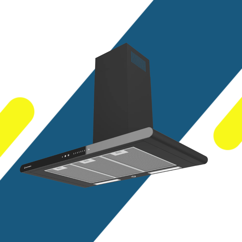 شفاط إيكوماتيك (Ecomatic) 90 سم حرف T أسود 1000م³/ساعة موتور إيطالي وحساس أبخرة SmartSENSE وريموت – موديل H9410CGTBKS