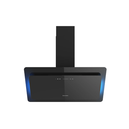 شفاط إيكوماتيك (Ecomatic) 90 سم مائل كريستال أسود 1000م³/ساعة موتور إيطالي وحساس أبخرة SmartSENSE وإضاءة محيطية متعددة الألوان – موديل H9410DFATRGS