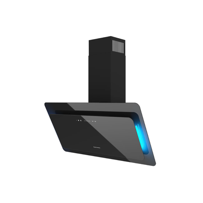 شفاط إيكوماتيك (Ecomatic) 90 سم مائل كريستال أسود 1000م³/ساعة موتور إيطالي وحساس أبخرة SmartSENSE وإضاءة محيطية متعددة الألوان – موديل H9410DFATRGS
