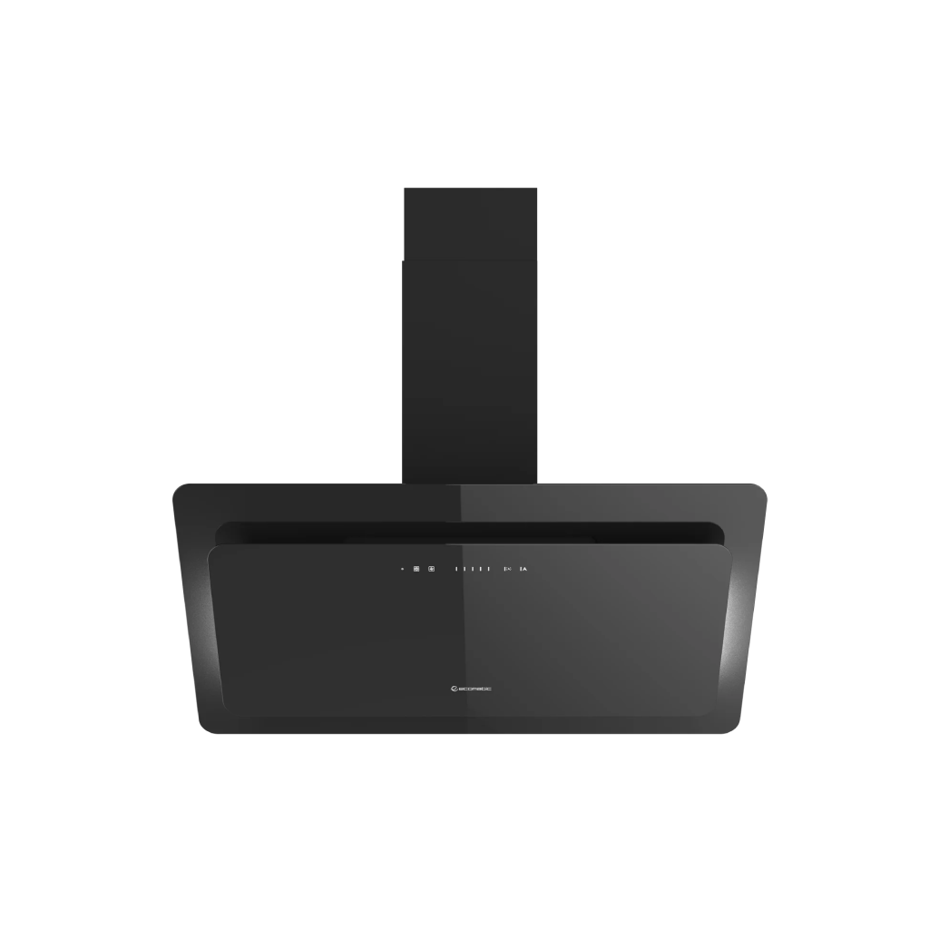شفاط إيكوماتيك (Ecomatic) 90 سم مائل كريستال أسود 1000م³/ساعة موتور إيطالي وحساس أبخرة SmartSENSE وإضاءة محيطية متعددة الألوان – موديل H9410DFATRGS