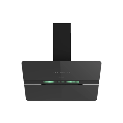 شفاط إيكوماتيك (Ecomatic) 90 سم مائل كريستال أسود 1000م³/ساعة موتور إيطالي وحساس أبخرة SmartSENSE وإضاءة محيطية متعددة الألوان – موديل H9410FATALS
