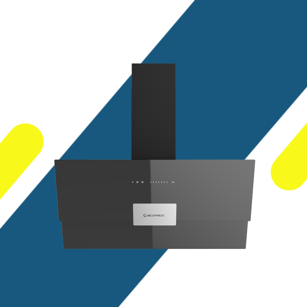 شفاط إيكوماتيك (Ecomatic) 90 سم مائل كريستال أسود 1000م³/ساعة موتور إيطالي وحساس أبخرة SmartSENSE وريموت – موديل H9410MRTQXS