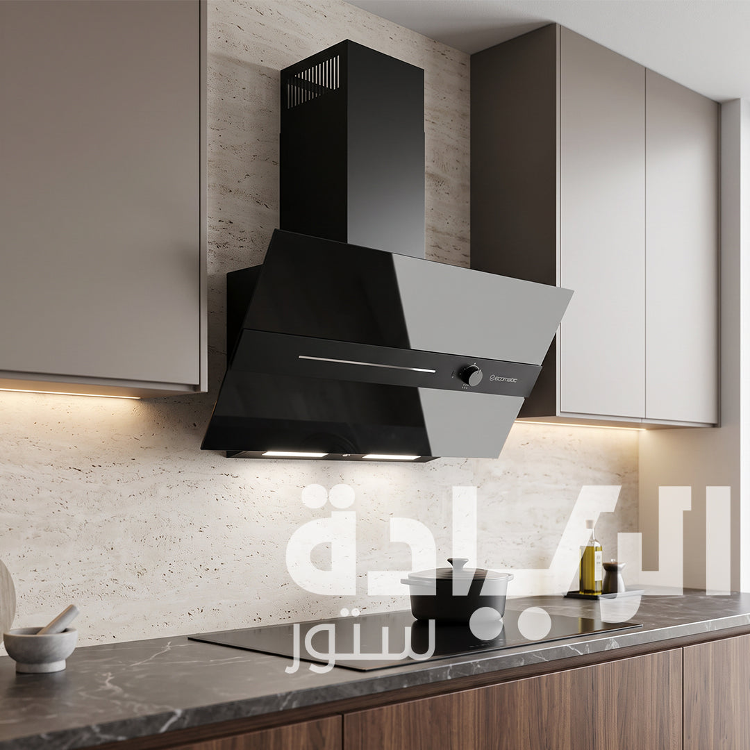 شفاط إيكوماتيك (Ecomatic) 90 سم ديكوري كريستال أسود 1000م³/ساعة موتور إيطالي وحساس أبخرة SmartSENSE وإضاءة محيطية ألمانية – موديل H9410PROHRS