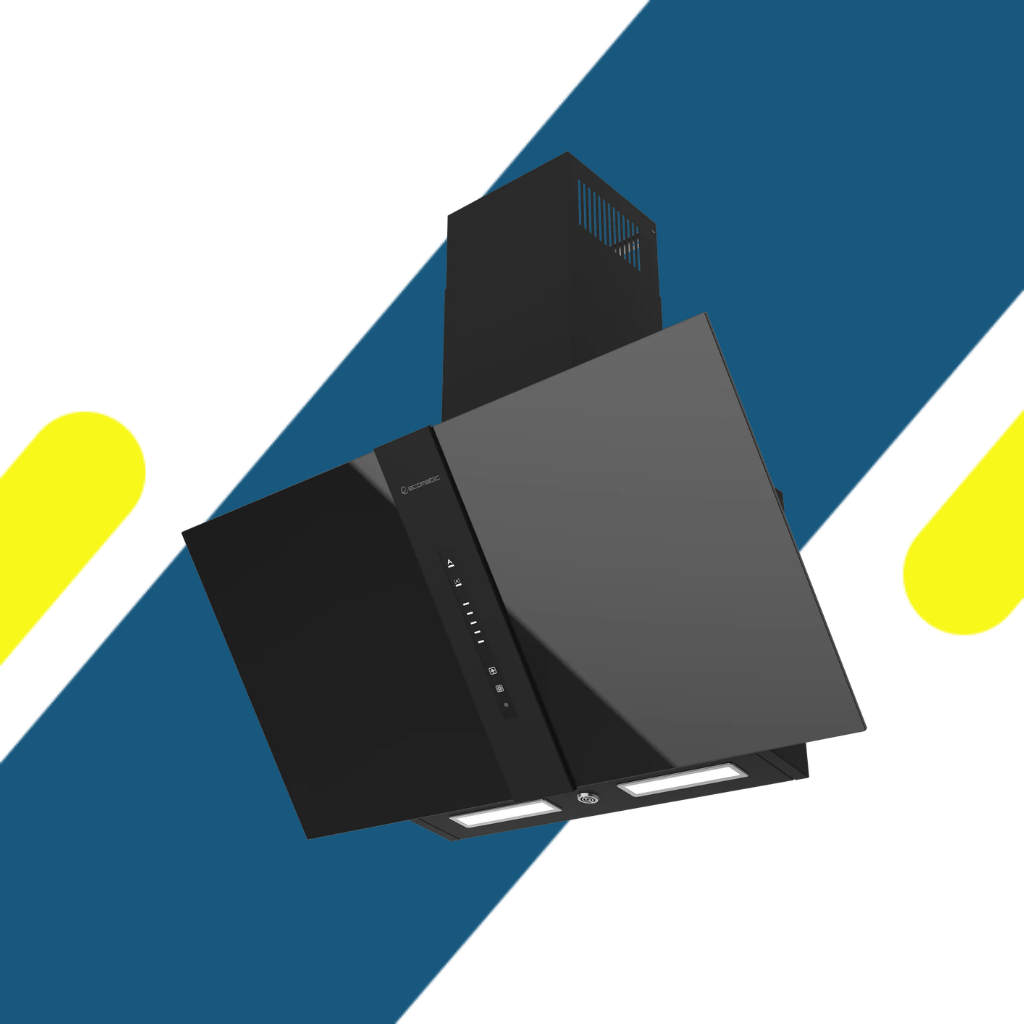شفاط إيكوماتيك Ecomatic) 90 سم مائل كريستال أسود 1000م³/ساعة موتور إيطالي وحساس أبخرة SmartSENSE وإضاءة محيطية ألمانية دافئة – موديل H9410PROVSS
