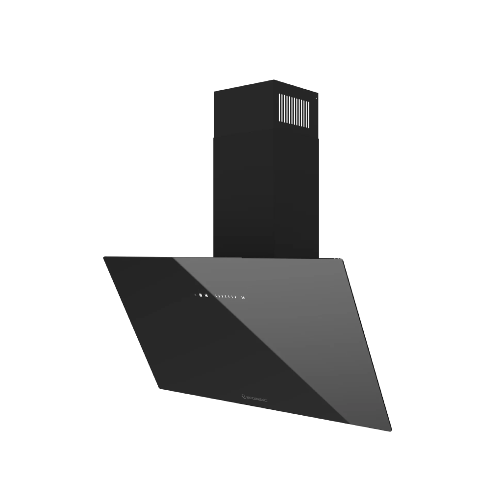 شفاط إيكوماتيك (Ecomatic) 90 سم مائل كريستال أسود 1000م³/ساعة موتور إيطالي وحساس أبخرة SmartSENSE ور Jest – موديل H9410ZTS