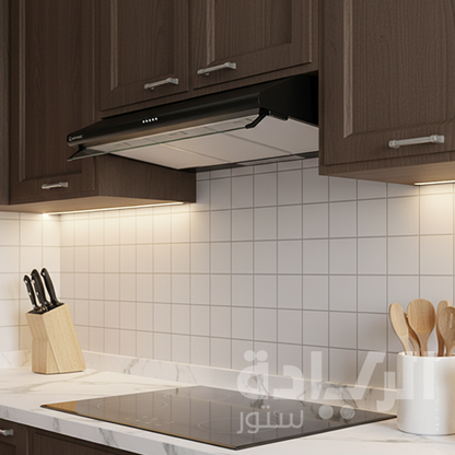 شفاط مطبخ بلت إن إيكوماتيك 90 سم - أسود - ستانلس ستيل – 2 موتور – قوة شفط 650 م³/س - موديل – H96NCFBK