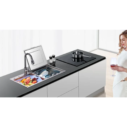 غسالة أطباق هانز 6 أفراد وحوض مطبخ من الفولاذ المقاوم للصدأ 90 سم - موديل - HA-2