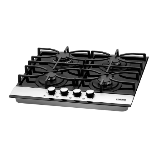 بوتاجاز بلت إن غاز هانز 60 سم زجاج أسود بفريم ستانلس ستيل – 4 شعلات ساباف إيطالية – موديل - HANS 6220-19